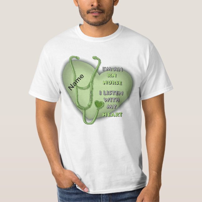 Camiseta Enfermera con matrícula Green Heart RN (Anverso)