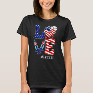 Camiseta Enfermera de Amor Vida Stethoscope Usa Flag Lpn En
