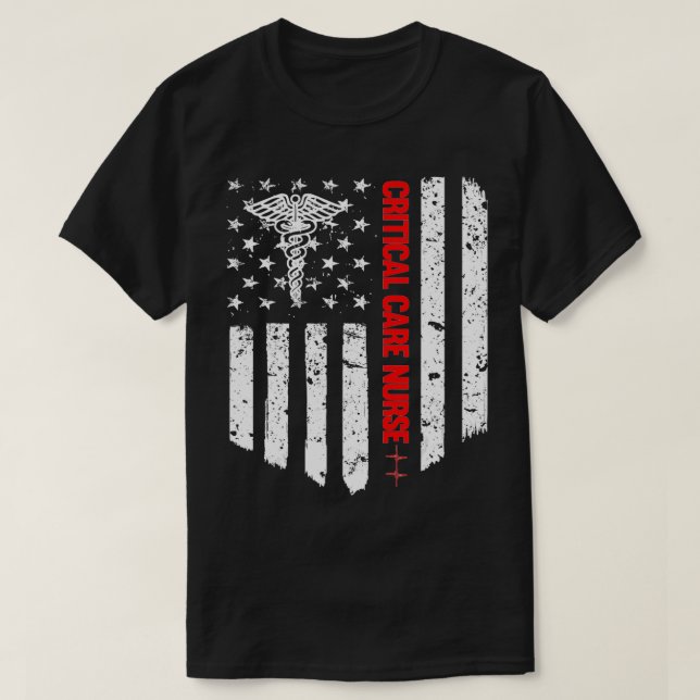 Camiseta Enfermera de atención crítica Bandera estadouniden (Diseño del anverso)