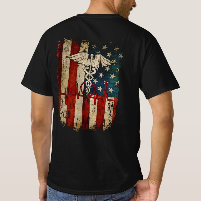 Camiseta Enfermera de bandera de la línea roja delgada de E (Reverso)