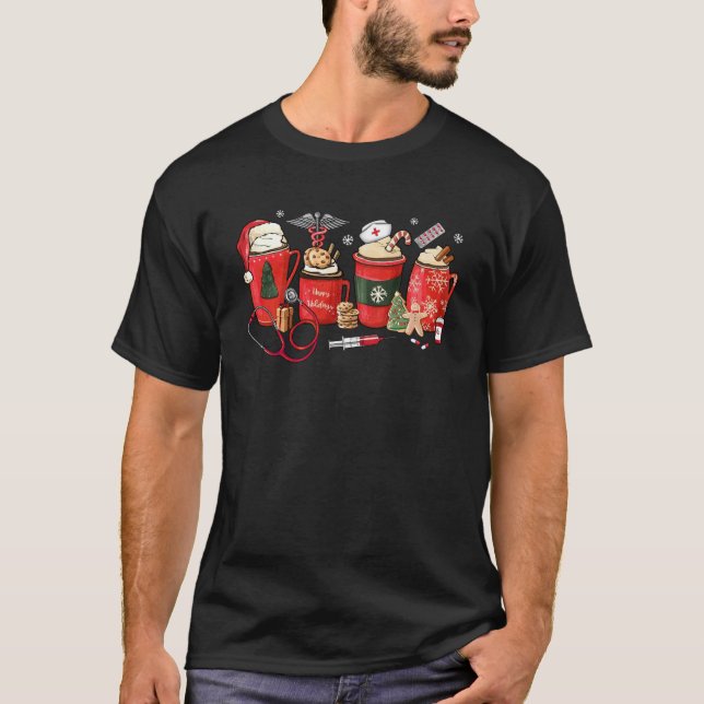 Camiseta Enfermera de café Latte RN Stethoscope Navidades N (Anverso)