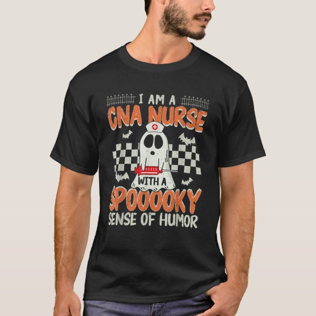 Camiseta Enfermera de CNA de Halloween con enfermera de hum (Anverso)