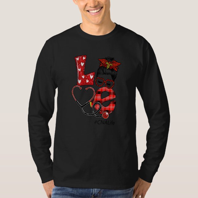 Camiseta Enfermera De Cna Plaid Red Leopard Love Heart Mess (Anverso)