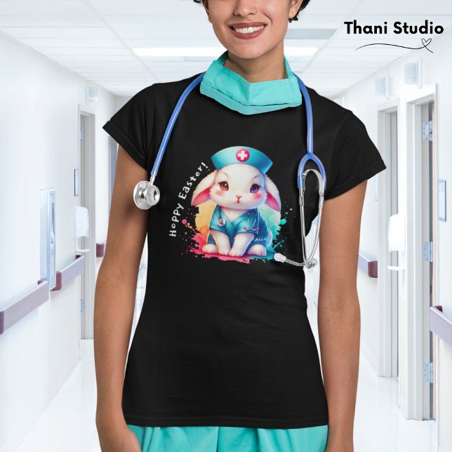 Camiseta Enfermera de conejo curtido Hoppy Pascua y nombre  (Subido por el creador)