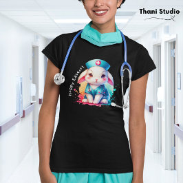 Camiseta Enfermera de conejo curtido Hoppy Pascua y nombre