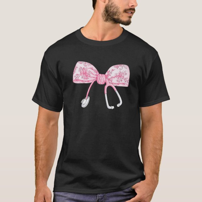 Camiseta Enfermera de Coquette rosa Stethoscope Bow Enferme (Anverso)