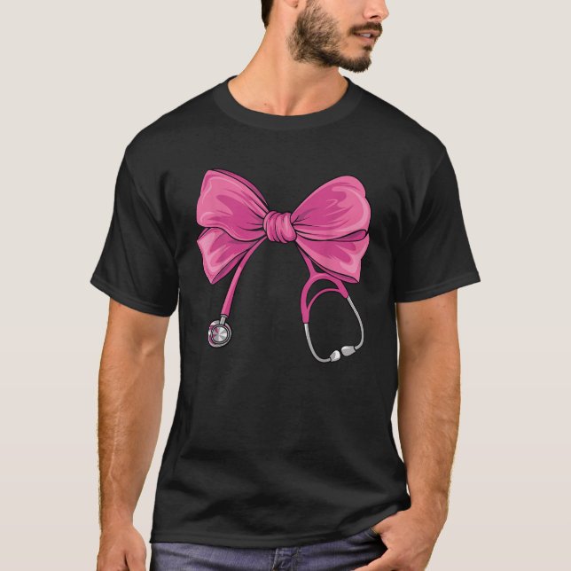 Camiseta Enfermera de Coquette rosa Stethoscope Bow Enferme (Anverso)
