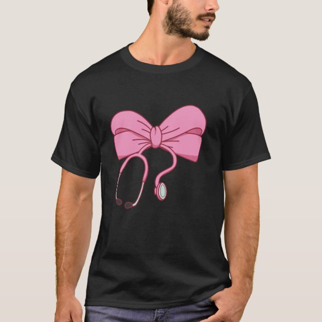 Camiseta Enfermera de Coquette rosa Stethoscope Bow Médico  (Anverso)