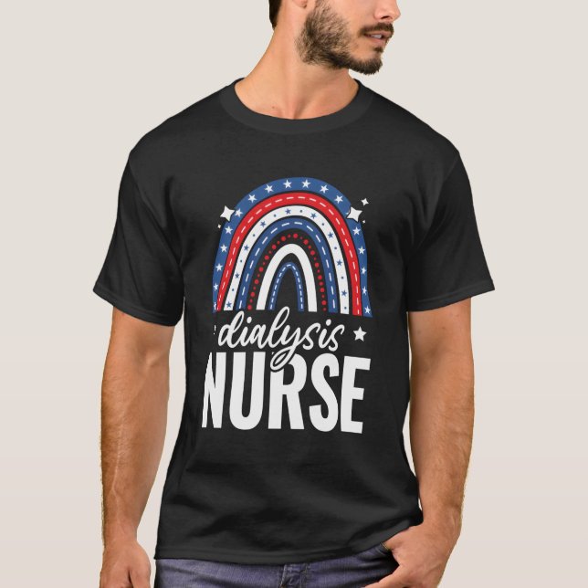 Camiseta Enfermera De Diálisis Arcoiris 4 De Julio Ee.Uu. (Anverso)