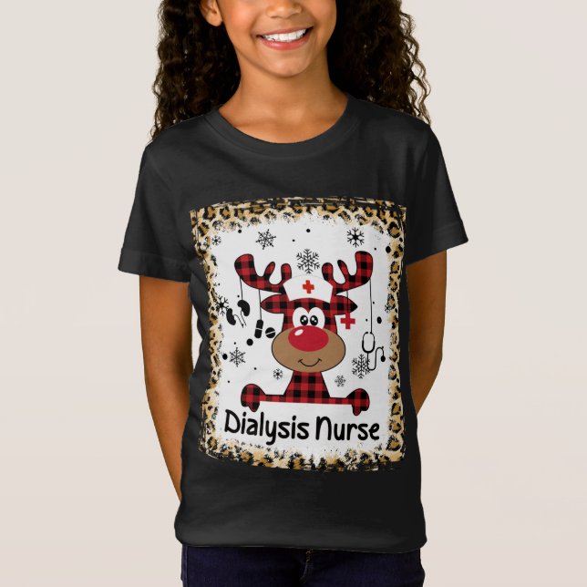 Camiseta Enfermera de diálisis con sangre Navidades de reno (Anverso)