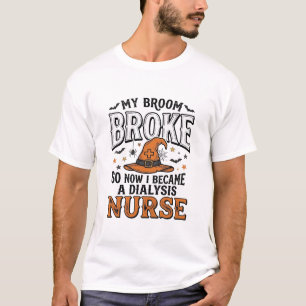 Camiseta Enfermera de diálisis de Halloween Bruja Escoba Ro