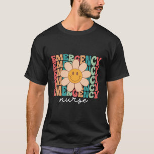 Camiseta Enfermera de emergencia Retro Wavy Daisy Flowers E