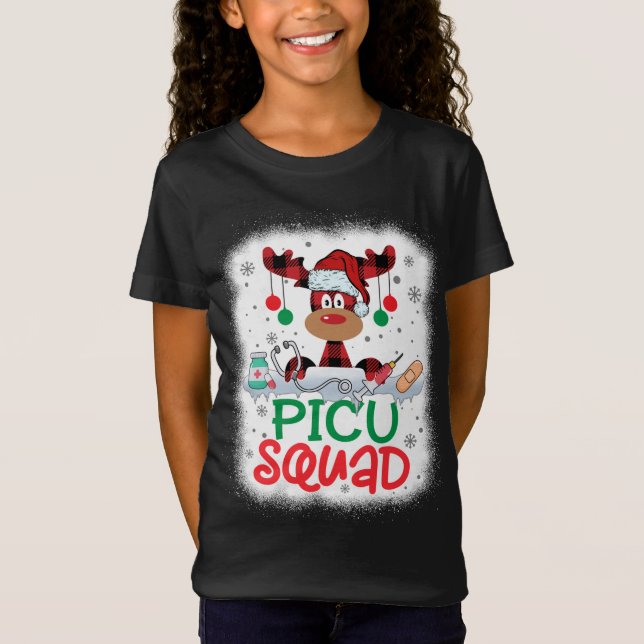 Camiseta Enfermera de escuadrón de Santa Hat PICU con reno  (Anverso)
