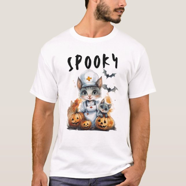 Camiseta Enfermera de gato espeluznante, gato negro, disfra (Anverso)