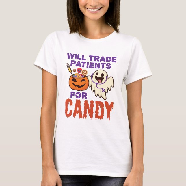 Camiseta Enfermera de Halloween intercambiará pacientes por (Anverso)
