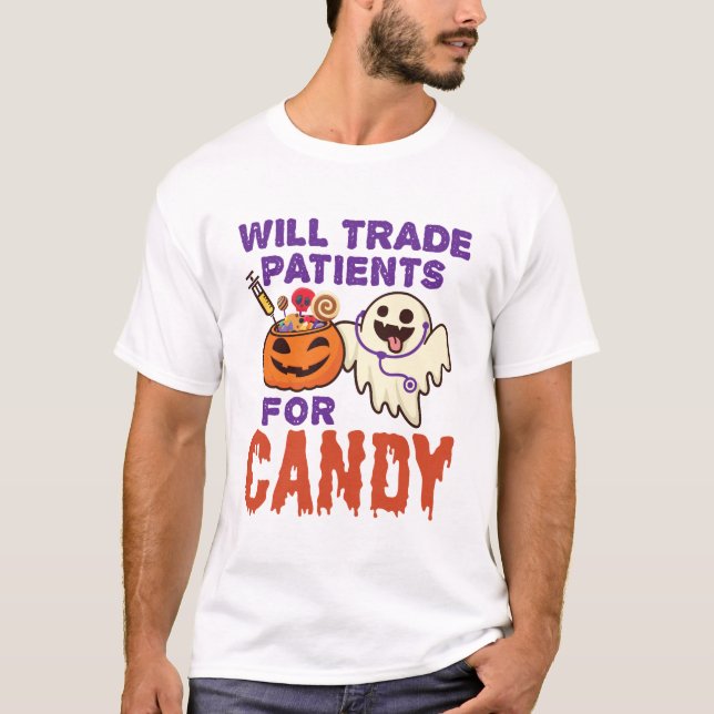 Camiseta Enfermera de Halloween intercambiará pacientes por (Anverso)
