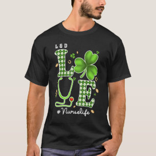 Camiseta Enfermera de L&D St Patricks Day Love Stethoscope 