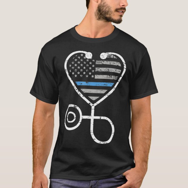 Camiseta Enfermera de la Línea Azul delgada de la policía d (Anverso)