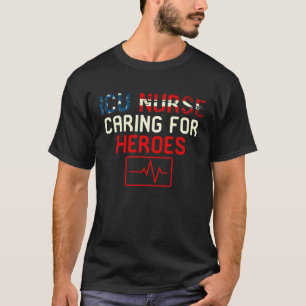 Camiseta Enfermera de la UCI Bandera Americana Heartbeat Cu