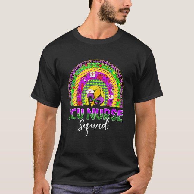 Camiseta Enfermera de la UCI Máscara Mardi Gras y cuentas G (Anverso)