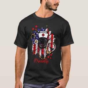 Camiseta Enfermera De La Vida De La Enfermera Flor Bandera