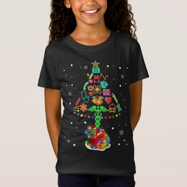 Camiseta Enfermera de Navidad Árbol de luces medicinales re (Anverso)