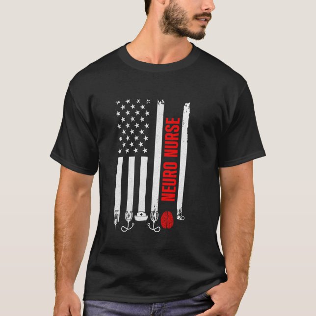 Camiseta Enfermera De Neurociencia Bandera De Estados Unido (Anverso)