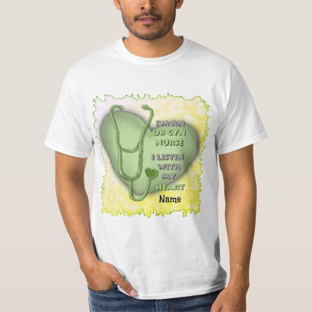Camiseta Enfermera de ObGyn del corazón verde (Anverso)