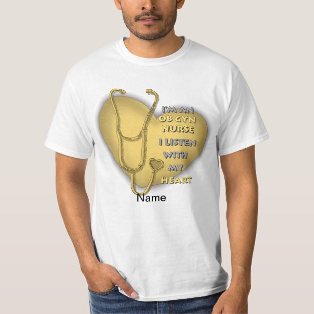 Camiseta Enfermera de ObGyn para el corazón amarillo (Anverso)