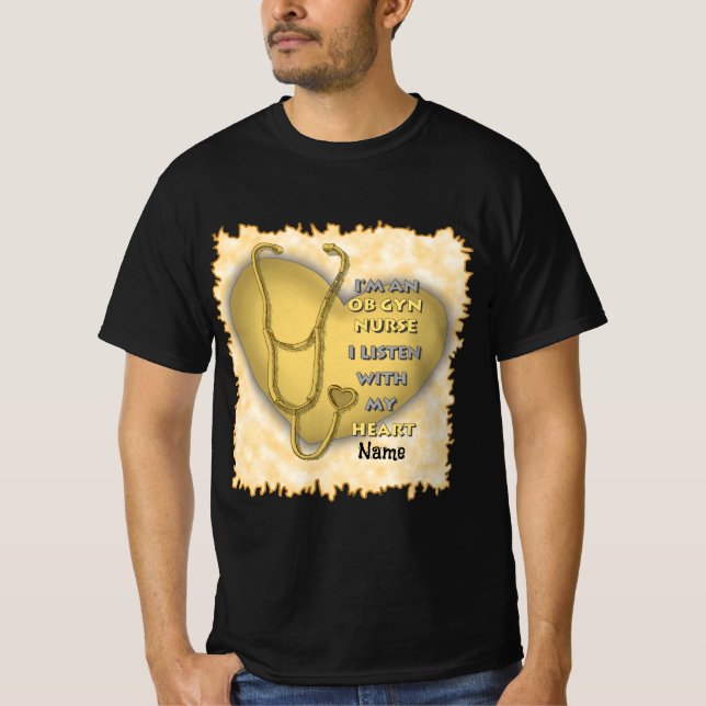 Camiseta Enfermera de ObGyn para el corazón amarillo (Anverso)