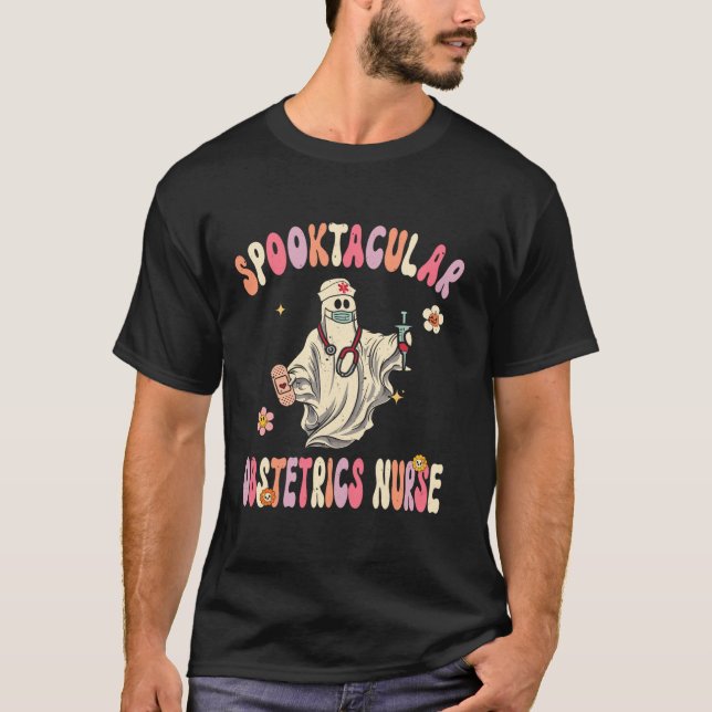 Camiseta Enfermera de OBstetrics Retro Halloween Ghos (Anverso)