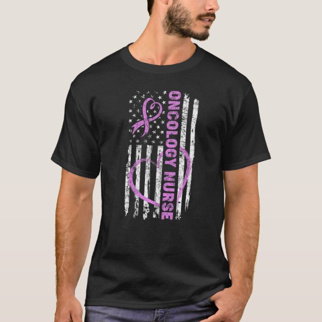 Camiseta Enfermera de oncología con bandera norteamericana  (Anverso)