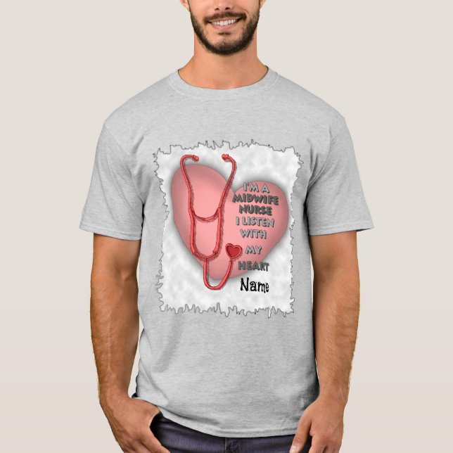 Camiseta Enfermera de parteras del corazón rojo (Anverso)