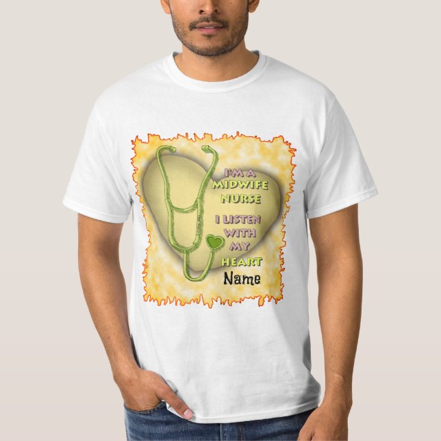 Camiseta Enfermera de parteras del corazón verde (Anverso)