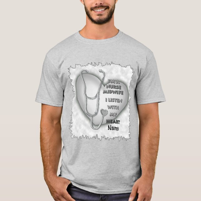 Camiseta Enfermera de parteras en el corazón gris (Anverso)