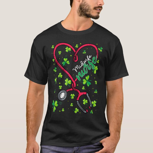 Camiseta Enfermera de parteras St Patricks Day Love Stethos (Anverso)