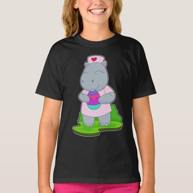 Camiseta Enfermera de Pascua de Hipopótamo (Anverso)