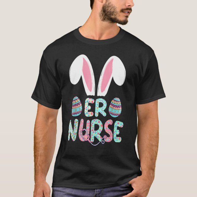 Camiseta Enfermera de Pascua de Pascua RN Bunny Ears Feliz  (Anverso)