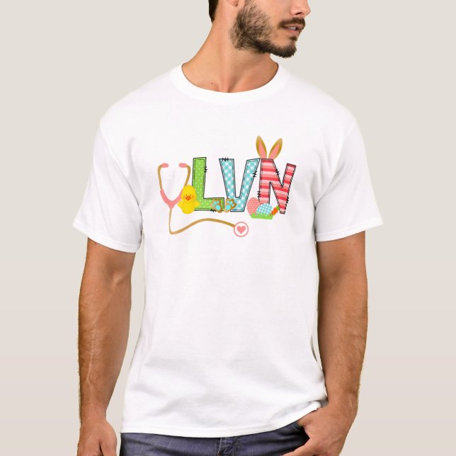 Camiseta Enfermera de Pascua RN LVN Bunny Ears Happy Easter (Anverso)