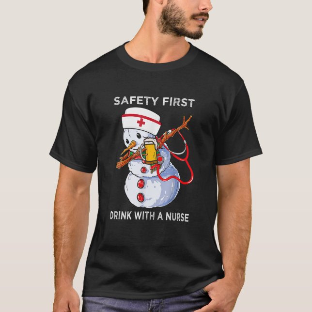Camiseta Enfermera de primera bebida Dabbing Snowman Xmas S (Anverso)