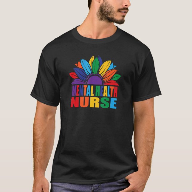Camiseta Enfermera de Salud Mental Rainbow Sunflower Lgbt E (Anverso)