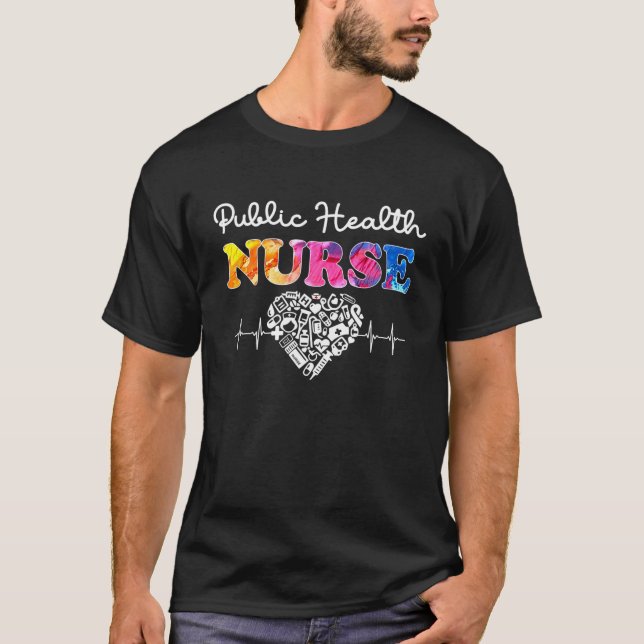 Camiseta Enfermera de salud pública Watercol Love Heart Ste (Anverso)