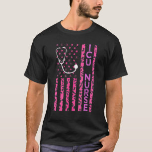 Camiseta Enfermera De Uci Estampado De Leopardo Rosa Bander