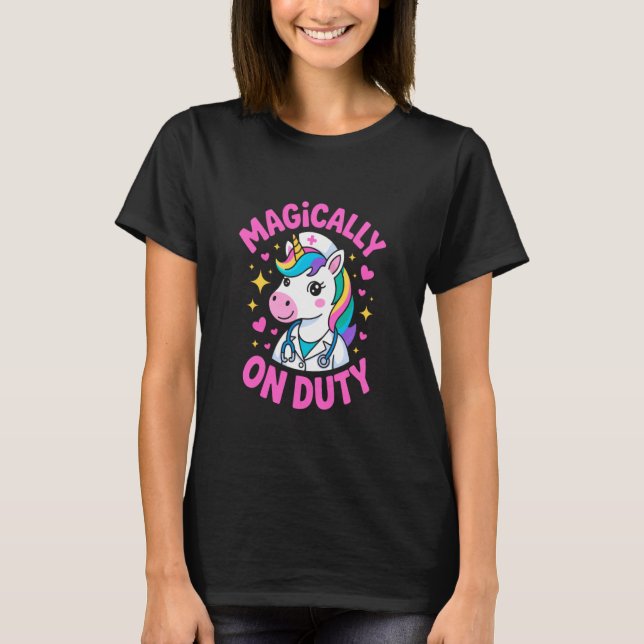 Camiseta Enfermera de Unicornio Mágicamente de Servicio Cut (Anverso)