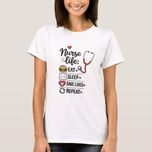 Camiseta Enfermera de vida: Come Duerme Salva Vidas Repite 