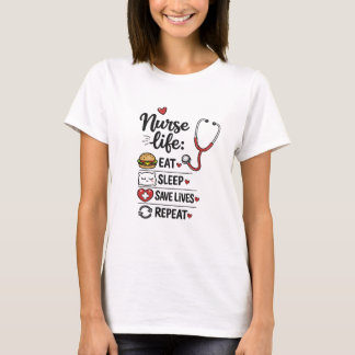 Camiseta Enfermera de vida: Come Duerme Salva Vidas Repite 