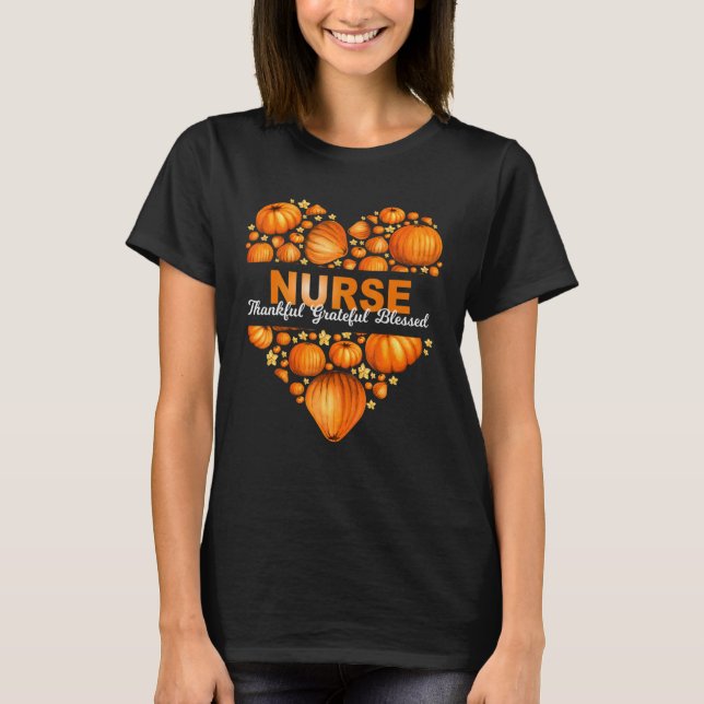 Camiseta Enfermera del corazón de calabaza otoño Graciosos  (Anverso)