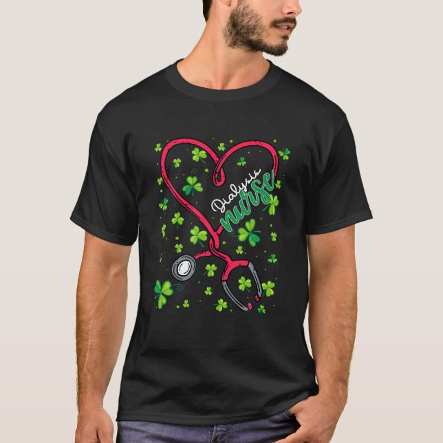 Camiseta Enfermera diálisis St Patricks Day Love Stethoscop (Anverso)