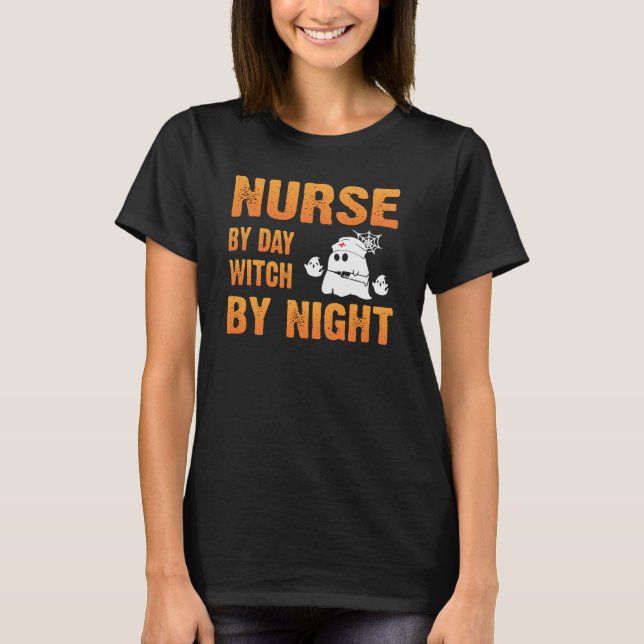 Camiseta Enfermera divertida por bruja diurna por Halloween (Anverso)