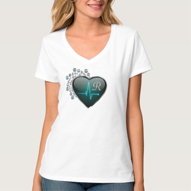 Camiseta Enfermera EKG de joyas de corazón médico (Anverso)